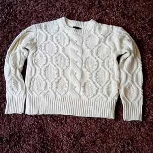 Cream Colored Cliche Cable Sweater w/ Faux Pearls